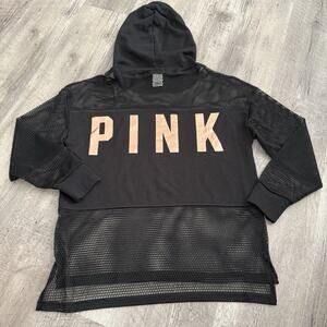 Victoria’s Secret PINK Black Mesh Terry Hooded Swim Cover-Up Sz Medium Beachwear
